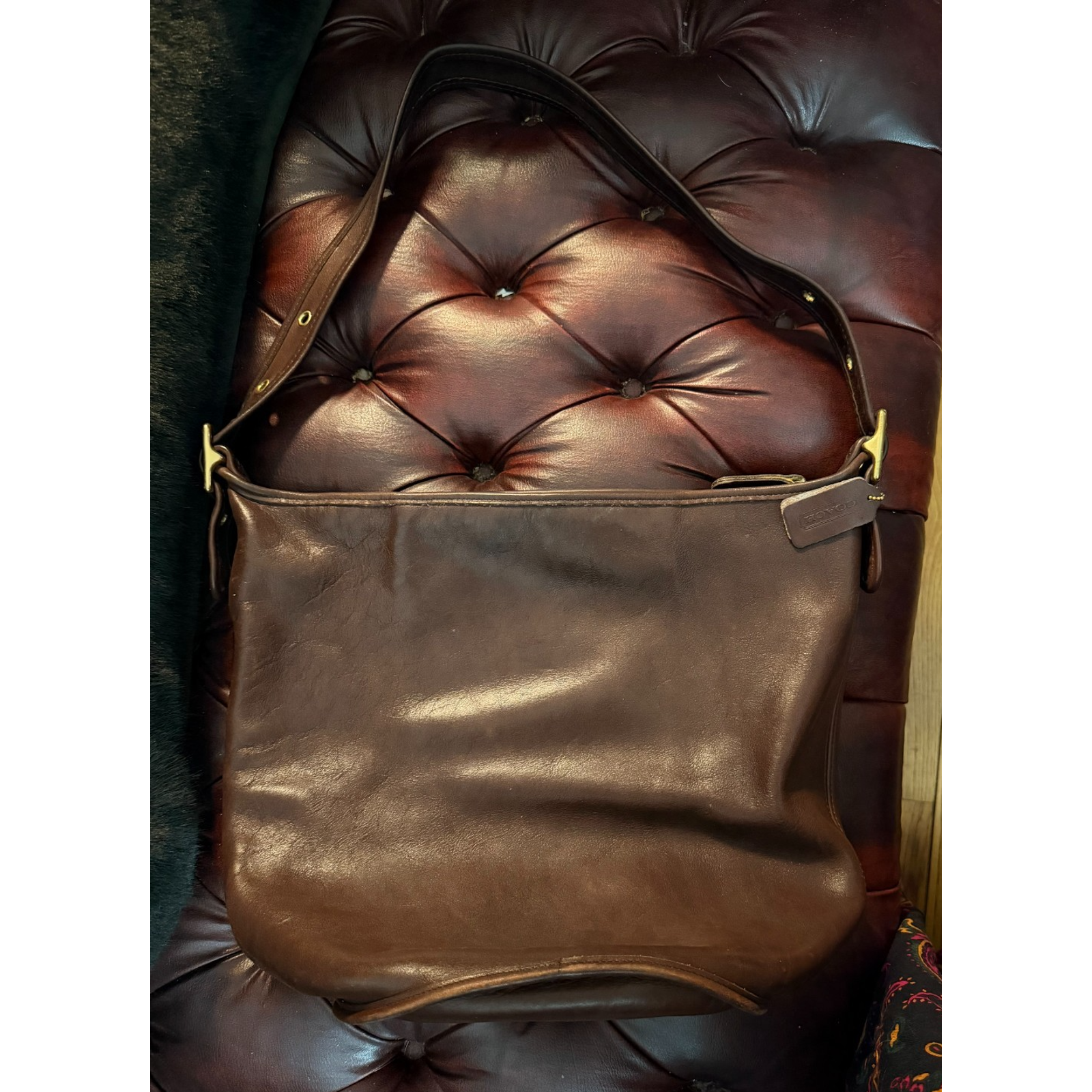 Vintage Coach 9085 Duffle Sac Xl Mahogany Leather Bucket Feed Shoulder